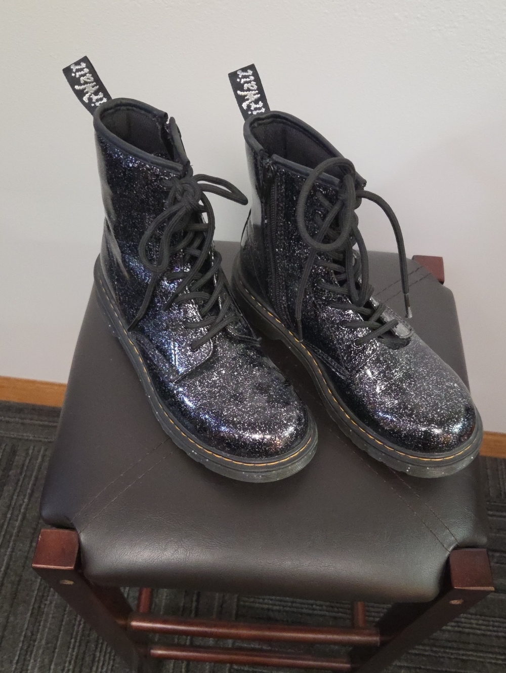 Dr. Martens Black Glitter Lace-Up Platform Boots